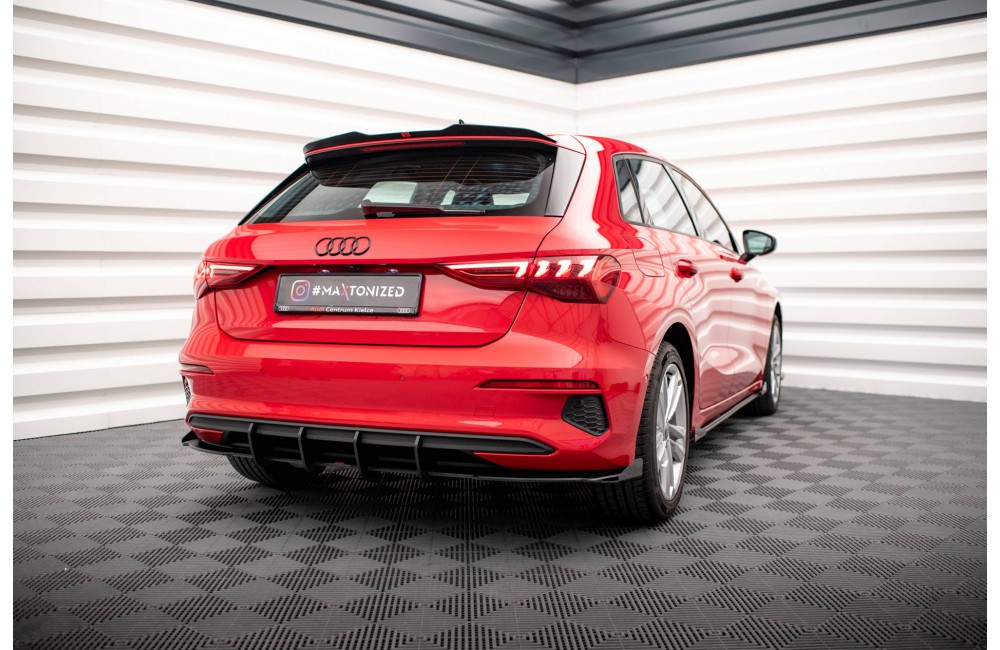 Street Pro Rear Valance + Flaps Audi A3 Sportback 8Y - Black + Gloss Flaps Street Pro Rear Valance + Flaps Audi A3 Sportback 8Y - Black + Gloss Flaps