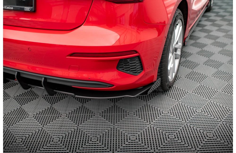 Street Pro Rear Valance + Flaps Audi A3 Sportback 8Y - Black + Gloss Flaps Street Pro Rear Valance + Flaps Audi A3 Sportback 8Y - Black + Gloss Flaps