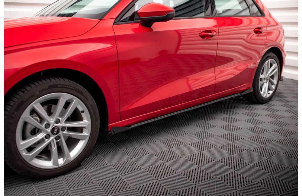 Street Pro Side Skirts Diffusers + Flaps Audi A3 8Y - Black + Gloss Flaps Street Pro Side Skirts Diffusers + Flaps Audi A3 8Y - Black + Gloss Flaps