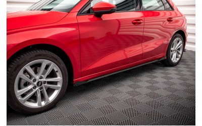 Street Pro Side Skirts Diffusers + Flaps Audi A3 8Y - Black + Gloss Flaps    