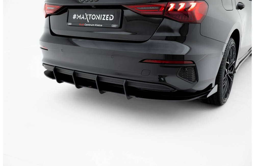 Street Pro Rear Diffuser + Flaps Audi A3 Sedan 8Y - Black + Gloss Flaps