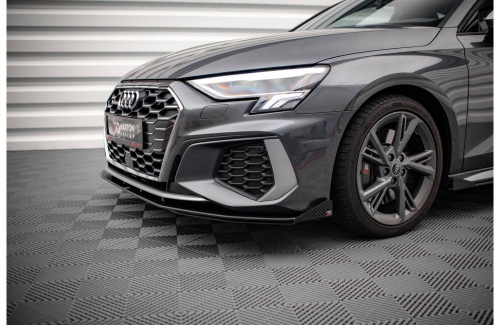 Street Pro Front Splitter + Flaps Audi S3 / A3 S-Line 8Y - Black + Gloss Flaps