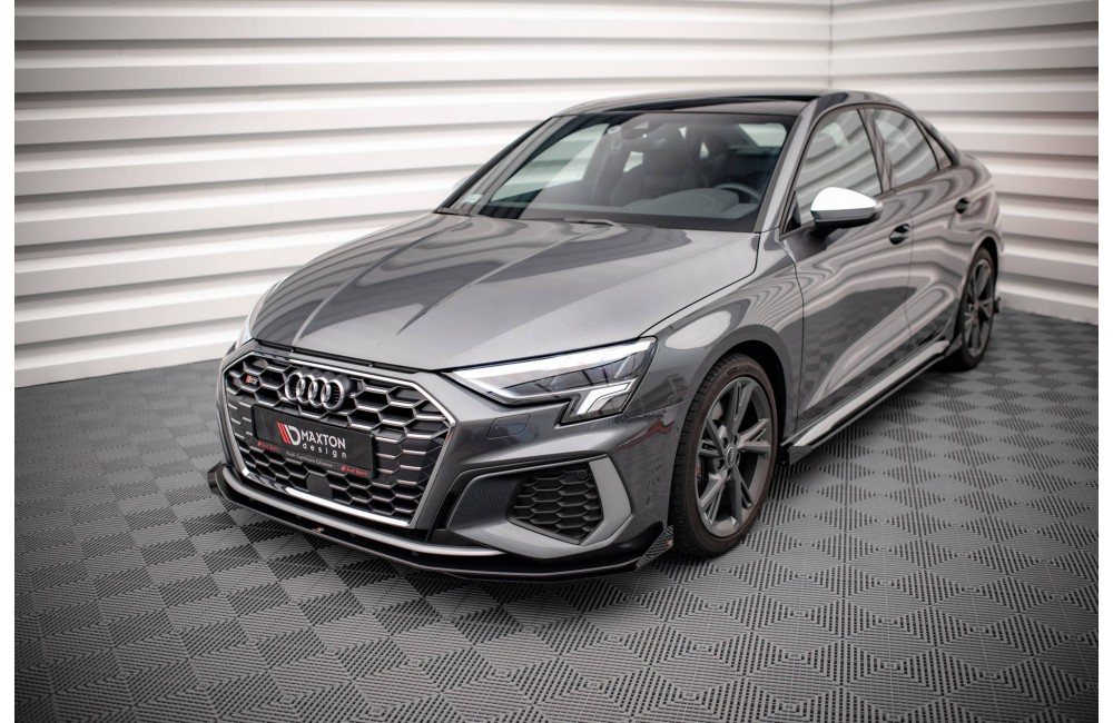 Street Pro Front Splitter + Flaps Audi S3 / A3 S-Line 8Y - Black + Gloss Flaps