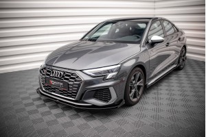Street Pro Front Splitter + Flaps Audi S3 / A3 S-Line 8Y - Black + Gloss Flaps