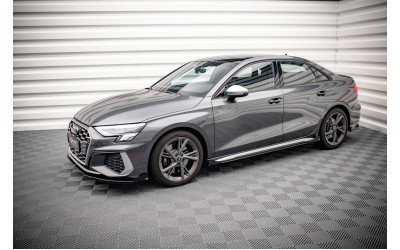 Street Pro Side Skirts Diffusers + Flaps Audi S3 / A3 S-Line 8Y / 8Y Facelift - Black + Gloss Flaps    