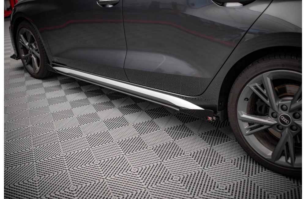 Street Pro Side Skirts Diffusers + Flaps Audi S3 / A3 S-Line 8Y / 8Y Facelift - Black + Gloss Flaps Street Pro Side Skirts Diffusers + Flaps Audi S3 / A3 S-Line 8Y / 8Y Facelift - Black + Gloss Flaps