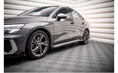 Street Pro Side Skirts Diffusers + Flaps Audi S3 / A3 S-Line 8Y / 8Y Facelift - Black + Gloss Flaps    
