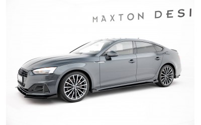 Street Pro Side Skirts Diffusers + Flaps Audi A5 Sportback F5 Facelift - Black + Gloss Flaps    