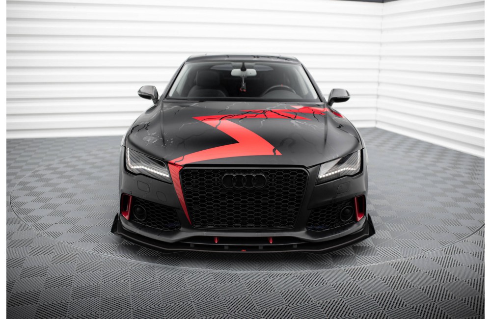 Street Pro Front Splitter + Flaps Audi A7 RS7 Look C7 - Black + Gloss Flaps