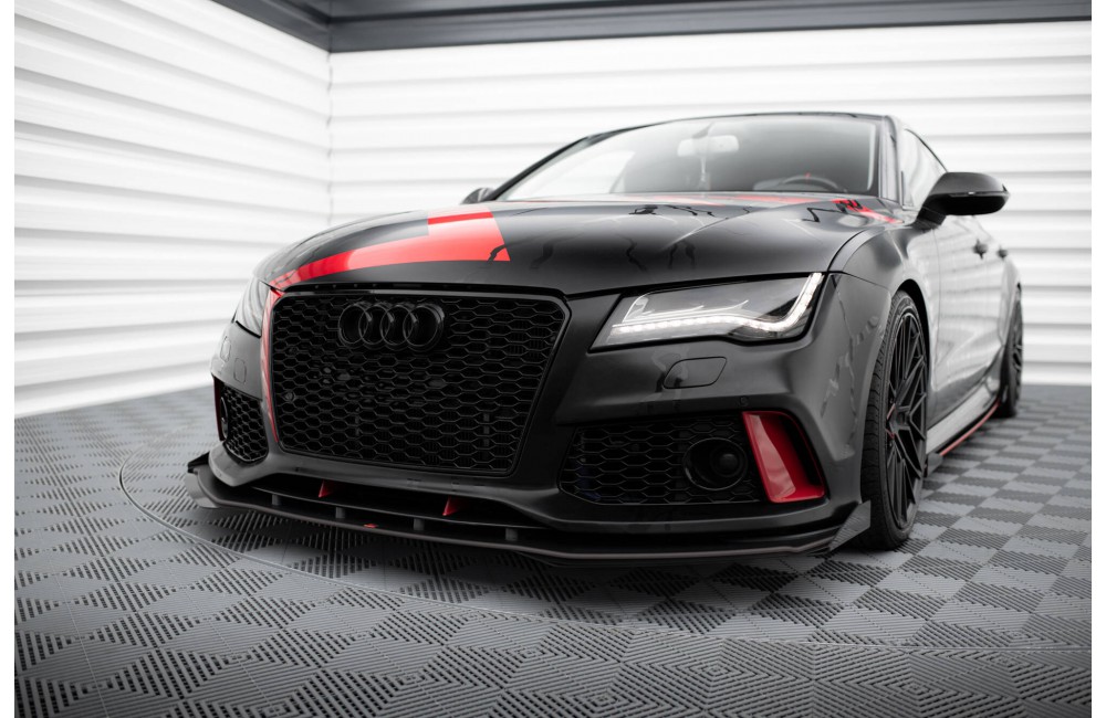 Street Pro Front Splitter + Flaps Audi A7 RS7 Look C7 - Black + Gloss Flaps
