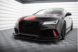 Street Pro Front Splitter + Flaps Audi A7 RS7 Look C7 - Black + Gloss Flaps