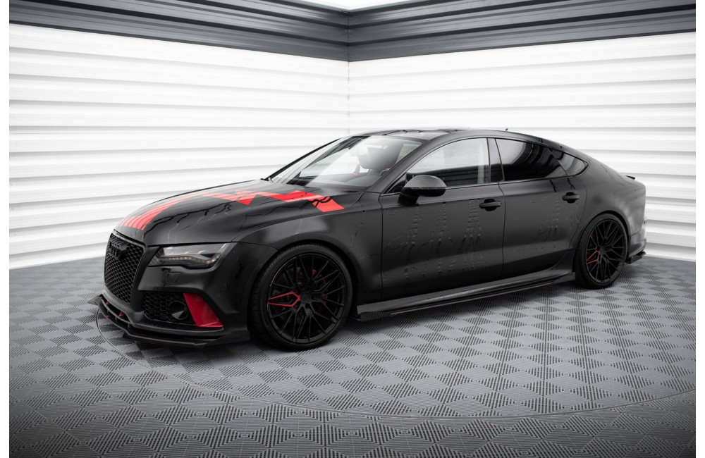 Street Pro Front Splitter + Flaps Audi A7 RS7 Look C7 - Black + Gloss Flaps