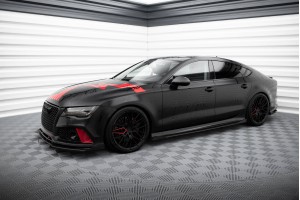Street Pro Front Splitter + Flaps Audi A7 RS7 Look C7 - Black + Gloss Flaps