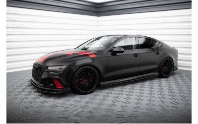 Street Pro Side Skirts Diffusers + Flaps Audi A7 RS7 Look C7 - Black + Gloss Flaps    