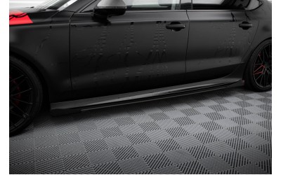 Street Pro Side Skirts Diffusers + Flaps Audi A7 RS7 Look C7 - Black + Gloss Flaps    