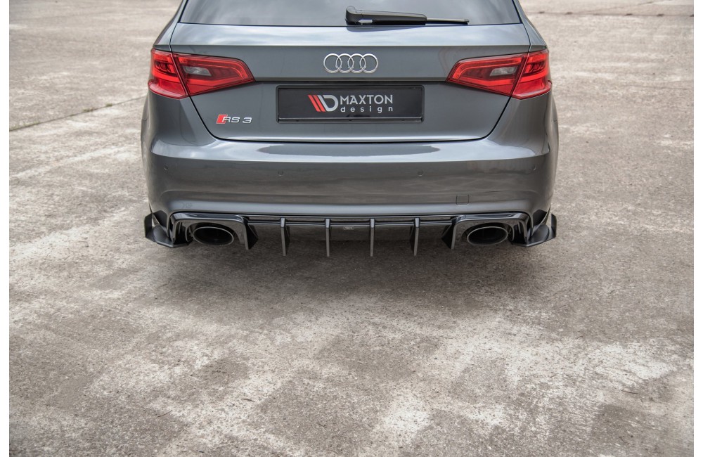 Street Pro Rear Side Splitters + Flaps Audi RS3 8V Sportback - Black + Gloss Flaps