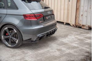 Street Pro Rear Side Splitters + Flaps Audi RS3 8V Sportback - Black + Gloss Flaps