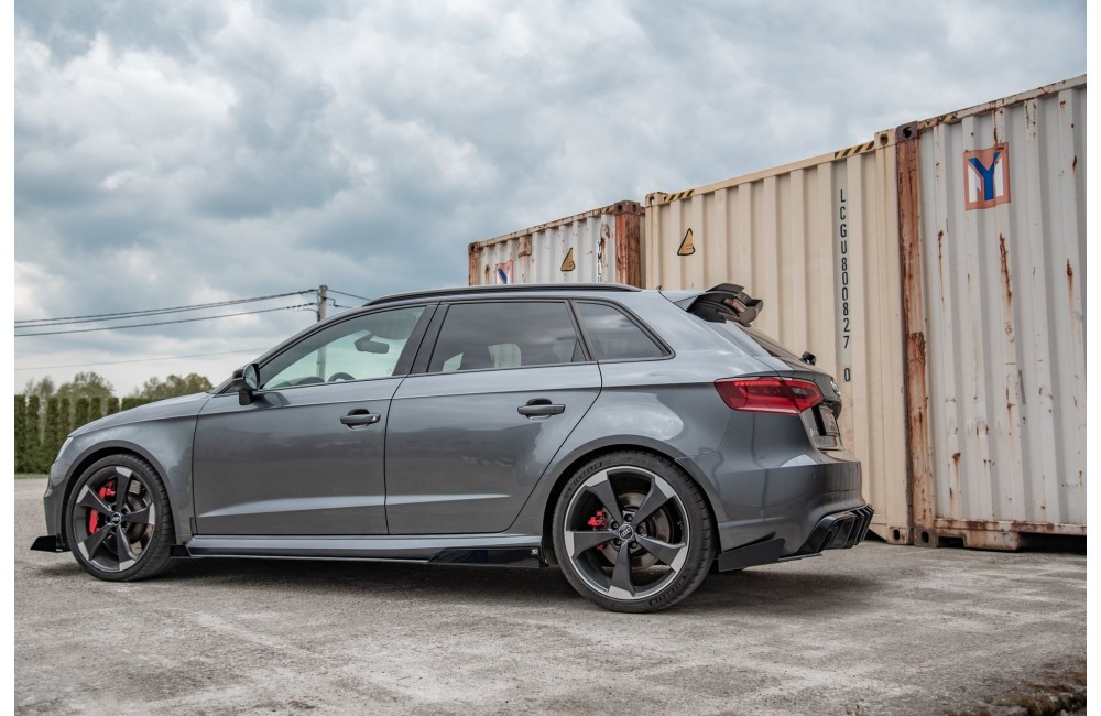 Street Pro Rear Side Splitters + Flaps Audi RS3 8V Sportback - Black + Gloss Flaps