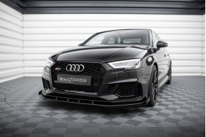 Street Pro Front Splitter V.1 + Flaps Audi RS3 Sedan 8V Facelift - Black + Gloss Flaps