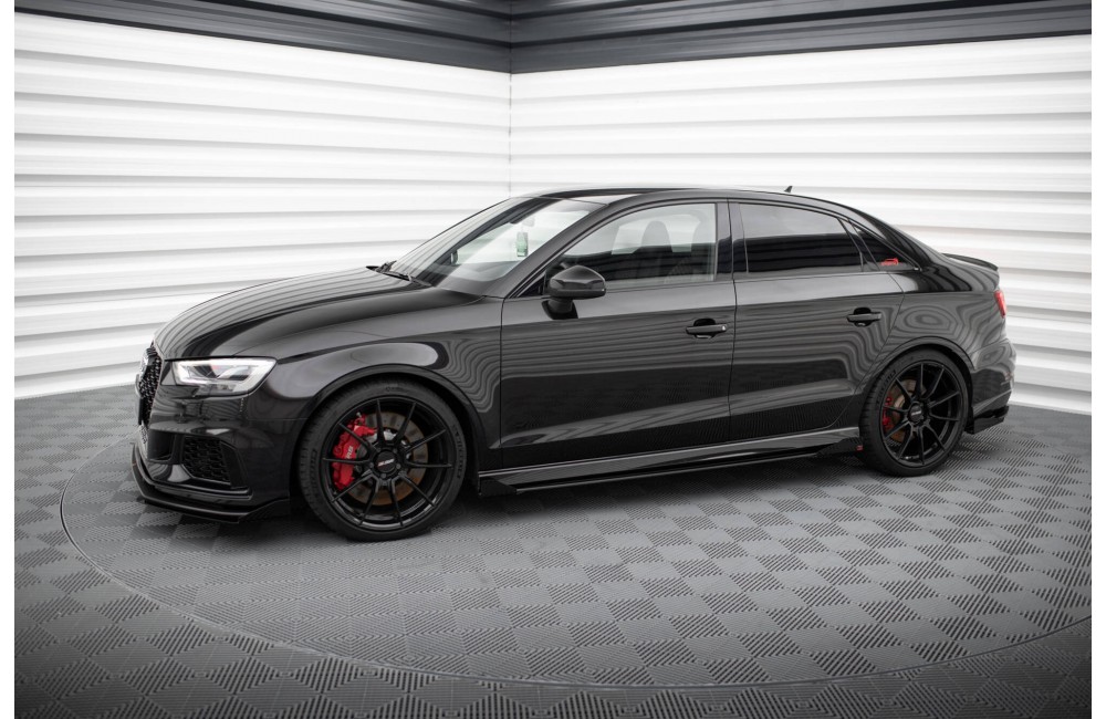 Street Pro Side Skirts Diffusers V.1 + Flaps Audi RS3 Sedan 8V Facelift - Black + Gloss Flaps