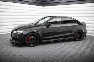Street Pro Side Skirts Diffusers V.1 + Flaps Audi RS3 Sedan 8V Facelift - Black + Gloss Flaps