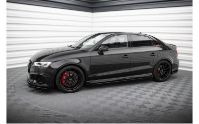 Street Pro Side Skirts Diffusers V.1 + Flaps Audi RS3 Sedan 8V Facelift - Black + Gloss Flaps    
