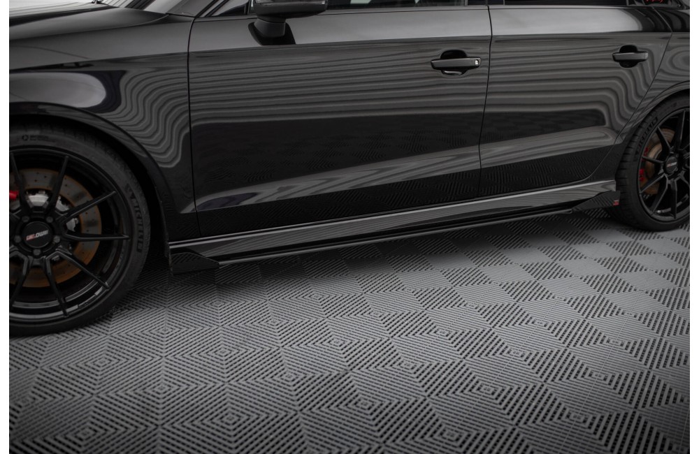Street Pro Side Skirts Diffusers V.1 + Flaps Audi RS3 Sedan 8V Facelift - Black + Gloss Flaps
