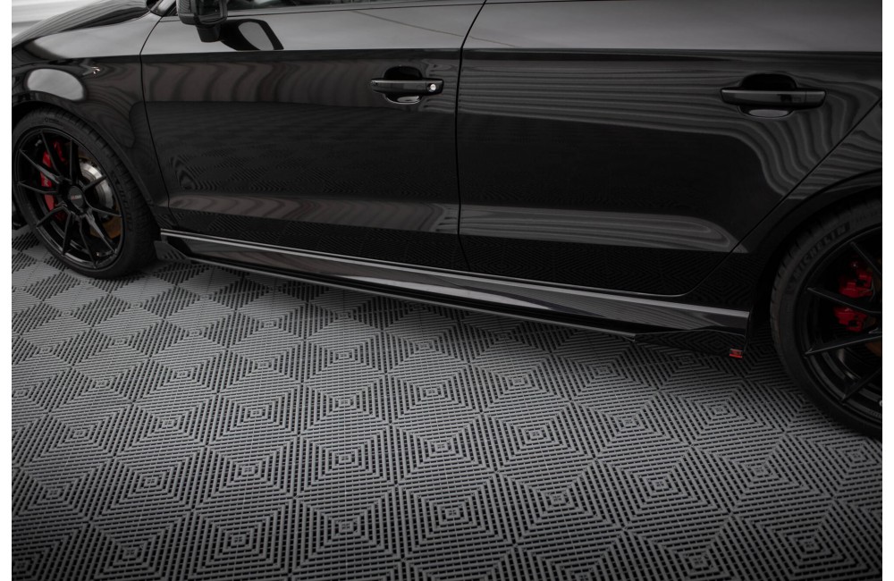 Street Pro Side Skirts Diffusers V.1 + Flaps Audi RS3 Sedan 8V Facelift - Black + Gloss Flaps