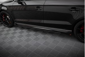 Street Pro Side Skirts Diffusers V.1 + Flaps Audi RS3 Sedan 8V Facelift - Black + Gloss Flaps