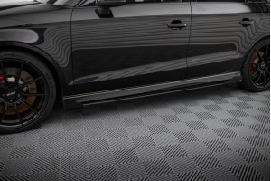 Street Pro Side Skirts Diffusers V.1 + Flaps Audi RS3 Sedan 8V Facelift - Black + Gloss Flaps