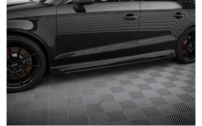 Street Pro Side Skirts Diffusers V.1 + Flaps Audi RS3 Sedan 8V Facelift - Black + Gloss Flaps    