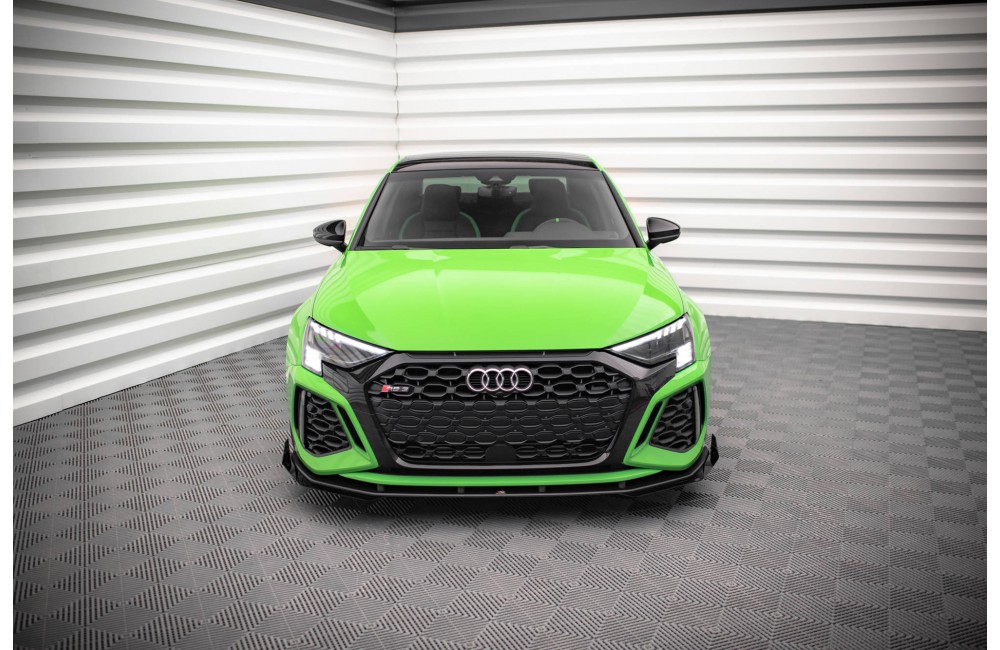 Street Pro Front Splitter V.1 + Flaps Audi RS3 8Y - Black + Gloss Flaps