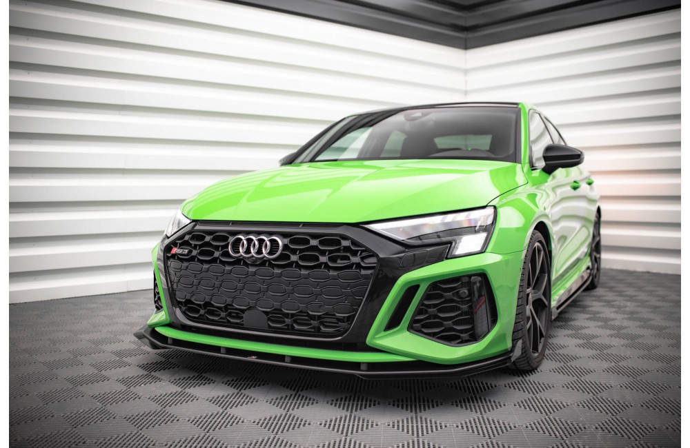 Street Pro Front Splitter V.1 + Flaps Audi RS3 8Y - Black + Gloss Flaps