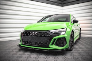 Street Pro Front Splitter V.1 + Flaps Audi RS3 8Y - Black + Gloss Flaps