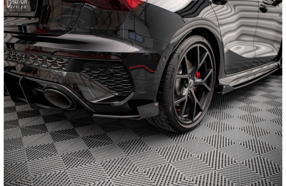 Street Pro Rear Side Splitters + Flaps Audi RS3 Sportback 8Y - Black + Gloss Flaps