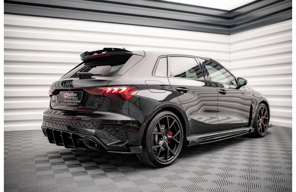 Street Pro Rear Side Splitters + Flaps Audi RS3 Sportback 8Y - Black + Gloss Flaps