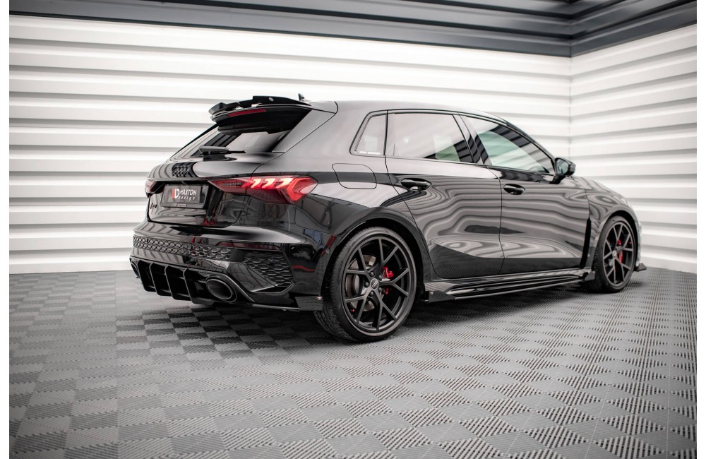 Street Pro Side Skirts Diffusers + Flaps Audi RS3 Sportback 8Y - Black + Gloss Flaps