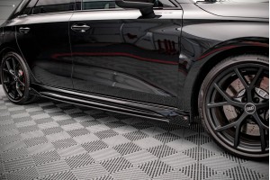 Street Pro Side Skirts Diffusers + Flaps Audi RS3 Sportback 8Y - Black + Gloss Flaps