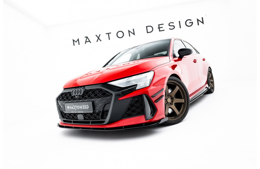 Street Pro Front Splitter + Flaps Audi RS3 Sedan 8Y Facelift - Black + Gloss Flaps