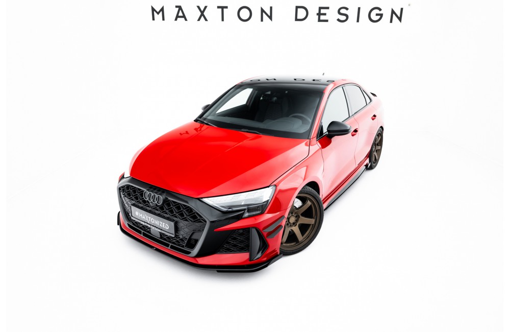 Street Pro Front Splitter + Flaps Audi RS3 Sedan 8Y Facelift - Black + Gloss Flaps