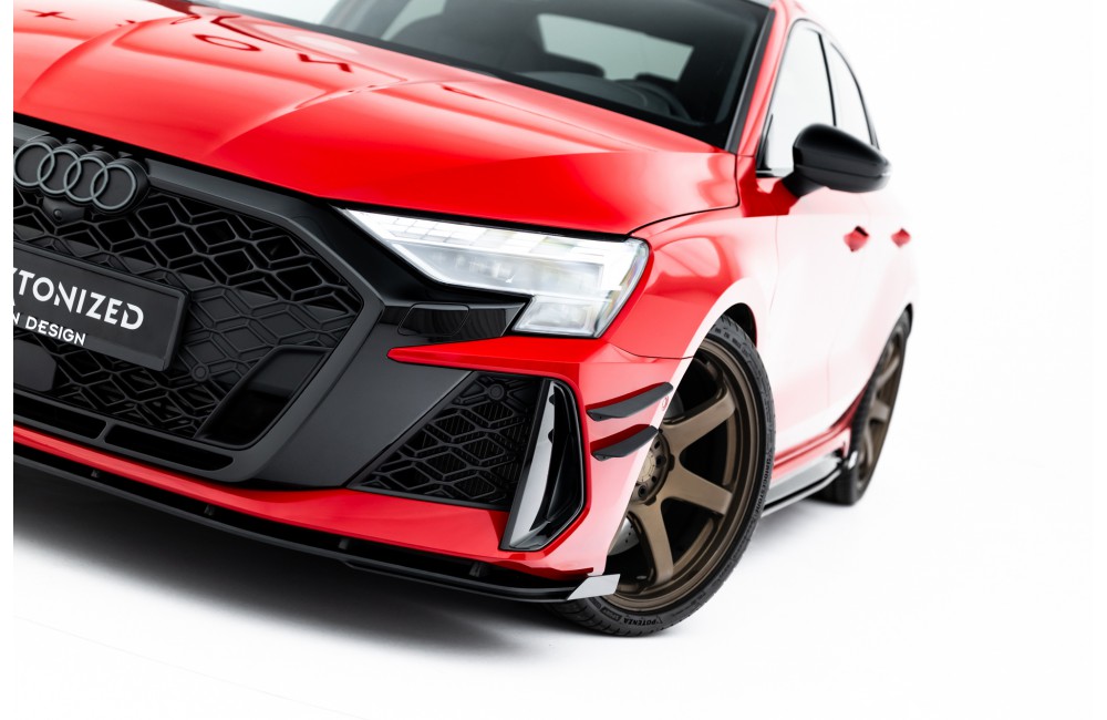 Street Pro Front Splitter + Flaps Audi RS3 Sedan 8Y Facelift - Black + Gloss Flaps