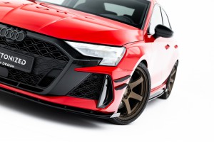 Street Pro Front Splitter + Flaps Audi RS3 Sedan 8Y Facelift - Black + Gloss Flaps