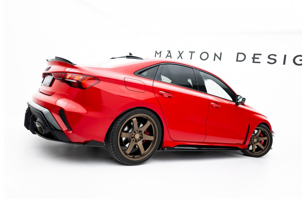 Street Pro Side Skirts Diffusers + Flaps Audi RS3 Sedan 8Y Facelift - Black + Gloss Flaps