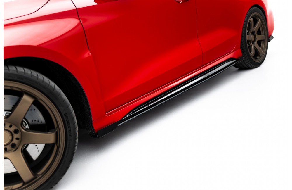 Street Pro Side Skirts Diffusers + Flaps Audi RS3 Sedan 8Y Facelift - Black + Gloss Flaps
