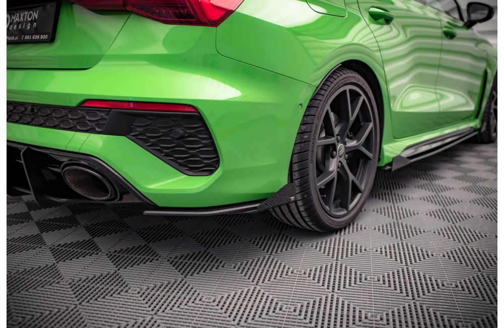Street Pro Rear Side Splitters + Flaps Audi RS3 Sedan 8Y - Black + Gloss Flaps