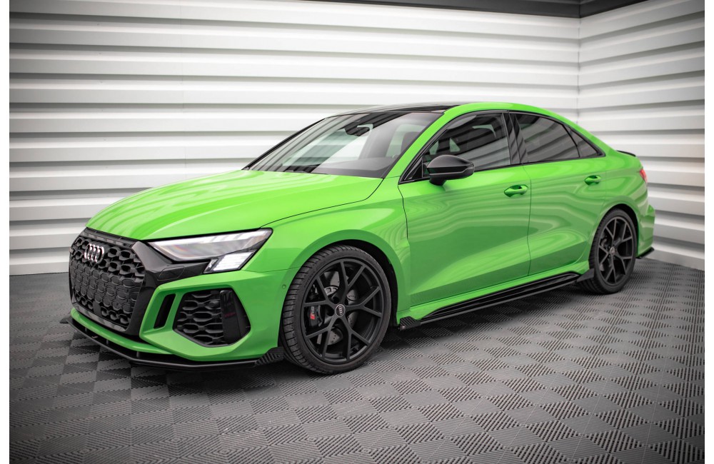 Street Pro Side Skirts Diffusers + Flaps Audi RS3 Sedan 8Y - Black + Gloss Flaps
