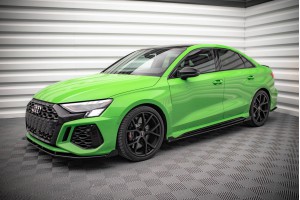 Street Pro Side Skirts Diffusers + Flaps Audi RS3 Sedan 8Y - Black + Gloss Flaps