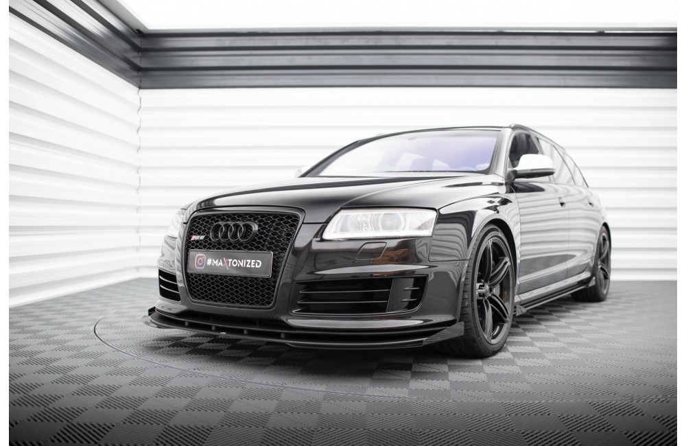 Street Pro Front Splitter + Flaps Audi RS6 Avant C6 - Black + Gloss Flaps