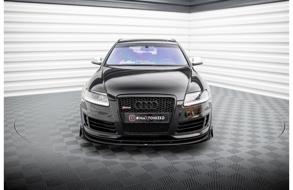 Street Pro Front Splitter + Flaps Audi RS6 Avant C6 - Black + Gloss Flaps