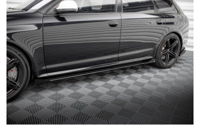 Street Pro Side Skirts Diffusers + Flaps Audi RS6 Avant C6 - Black + Gloss Flaps    